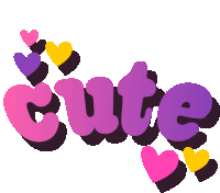 the word cute is surrounded by colorful hearts on a white background