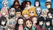 a group of demon slayer characters are posing for a picture together .