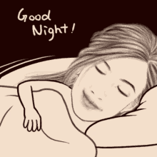 a drawing of a woman sleeping with the words good night written on the bottom