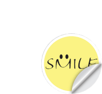 a sticker with the word smile on it