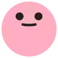 a pink smiley face with black eyes and a mustache .