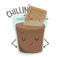 a cartoon drawing of a cup of coffee with a cookie on top and the words chillin written below it