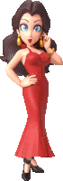 a cartoon character is wearing a red dress and black heels