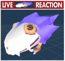 a video game character with a purple cape and a live reaction sign