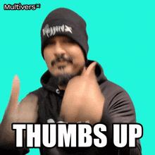 a man giving a thumbs up with the words thumbs up below him