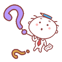 a cartoon character with a question mark and a pencil on his hat