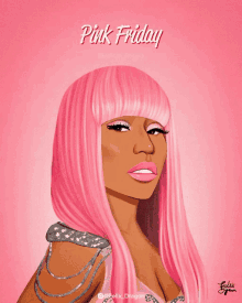 a drawing of a woman with pink hair and the words pink friday above her