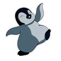 a cartoon drawing of a penguin with its wing up