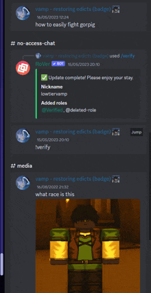 a screenshot of a discord chat between vamp restoring eddicts and media