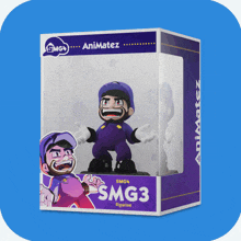 a smg3 figurine in a purple box on a blue background