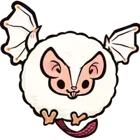 a cartoon drawing of a white bat with wings and a long tail .