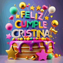 a colorful cake with the words feliz cumple cristina written on it