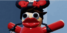 a cartoon character wearing a mickey mouse hat and big red lips