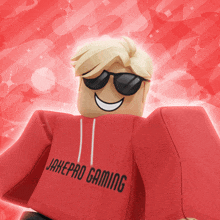 a cartoon character wearing sunglasses and a red shirt that says jakepro gaming