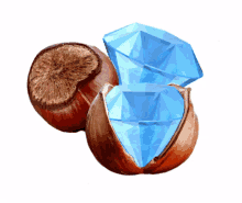 a hazelnut with a blue diamond in the middle