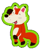 a cartoon drawing of a fox with a green outline around it