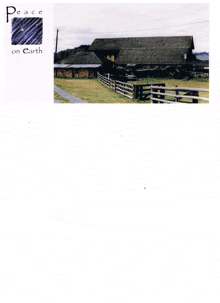 a picture of a barn with the words peace on earth