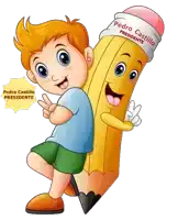 a cartoon of a boy hugging a pencil that says pedro castillo presidente on it