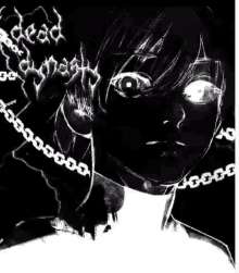 a black and white drawing of a girl with chains around her neck and the words " dead ghost " on the bottom