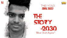 a black and white photo of a man with the words " this year june 2022 the story of 2030 "