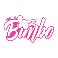 a pink and white logo that says " be a bimbo "