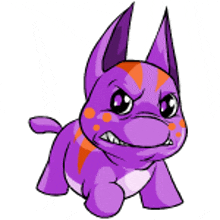 a cartoon drawing of a purple monster with orange spots