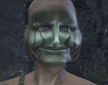 a man with a green face and a mustache is smiling