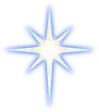 a blue and yellow star with a white center on a white background