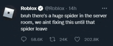 a screenshot of a tweet from roblox