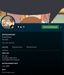 a screenshot of jimmy vietnam 's discord account