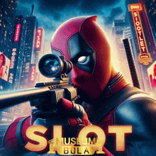 a poster for a movie called slot museum bola shows deadpool holding a gun