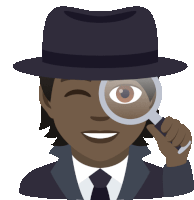 a man wearing a hat and a suit is looking through a magnifying glass