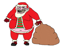 a cartoon drawing of santa claus holding a bag of presents