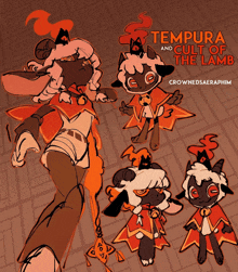 a drawing of tempura and cult of the lamb by crownedsaeraphaim