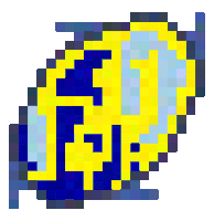 a pixel art of a yellow and blue leaf with the letter j on it