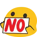 a smiley face is holding a sign that says `` no '' .