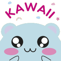 a picture of a blue bear with the word kawaii above it