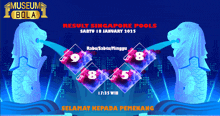 a poster for the museum bola showing a singapore pools result