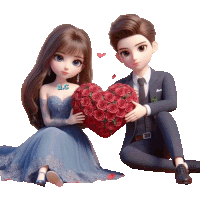 a boy and a girl sitting next to each other holding a heart