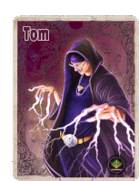 a painting of a wizard with the name tom on it