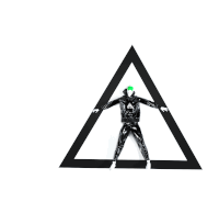 a man in a black suit is standing in a triangle