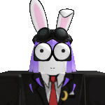 a cartoon character wearing a suit and tie with bunny ears and goggles .