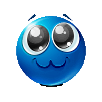 a blue smiley face with big eyes and a smile