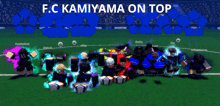 a group of people on a soccer field with f.c kamiyama on top written above them