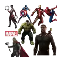 a collection of marvel characters including thor hulk iron man and spider man