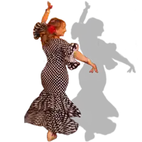 a woman in a black and white polka dot dress dancing