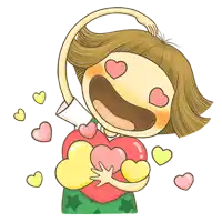 a cartoon of a girl holding a heart with hearts coming out of her eyes