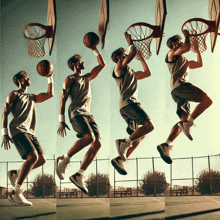 a basketball player is jumping in the air to dunk the ball