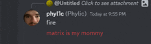 matrix is my mommy is written in red on a gray background