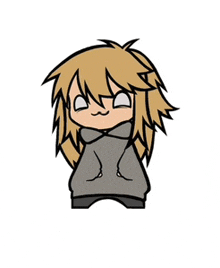 a cartoon drawing of a girl with long hair wearing a grey hoodie